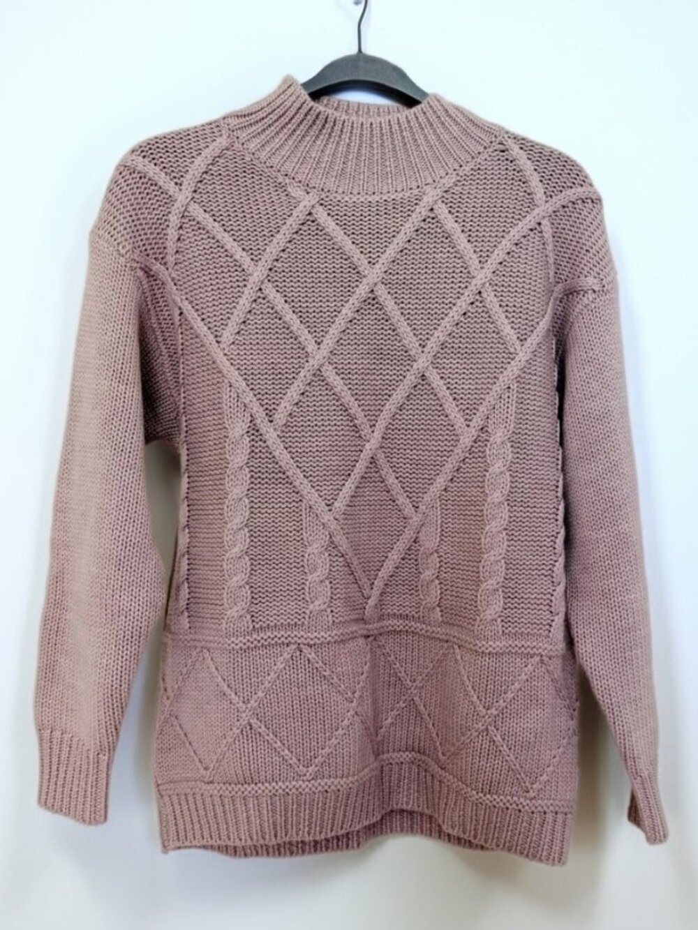 Amour Vert Cameryn Cable Knit Merino Wool Sweater S Mauve Fisherman Cottagecore